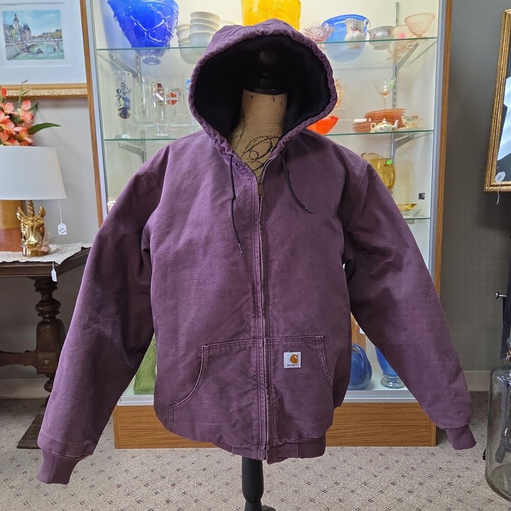 Vtg Carhartt WJ130 DPM Plum Purple Wine Women’s Hooded Quilt Lined Size XL 16/18